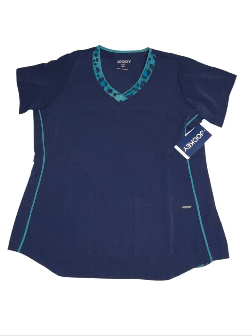 Jockey Women's Cheetah Leopard Print Scrub Top Navy Blue Green New Tags Medium